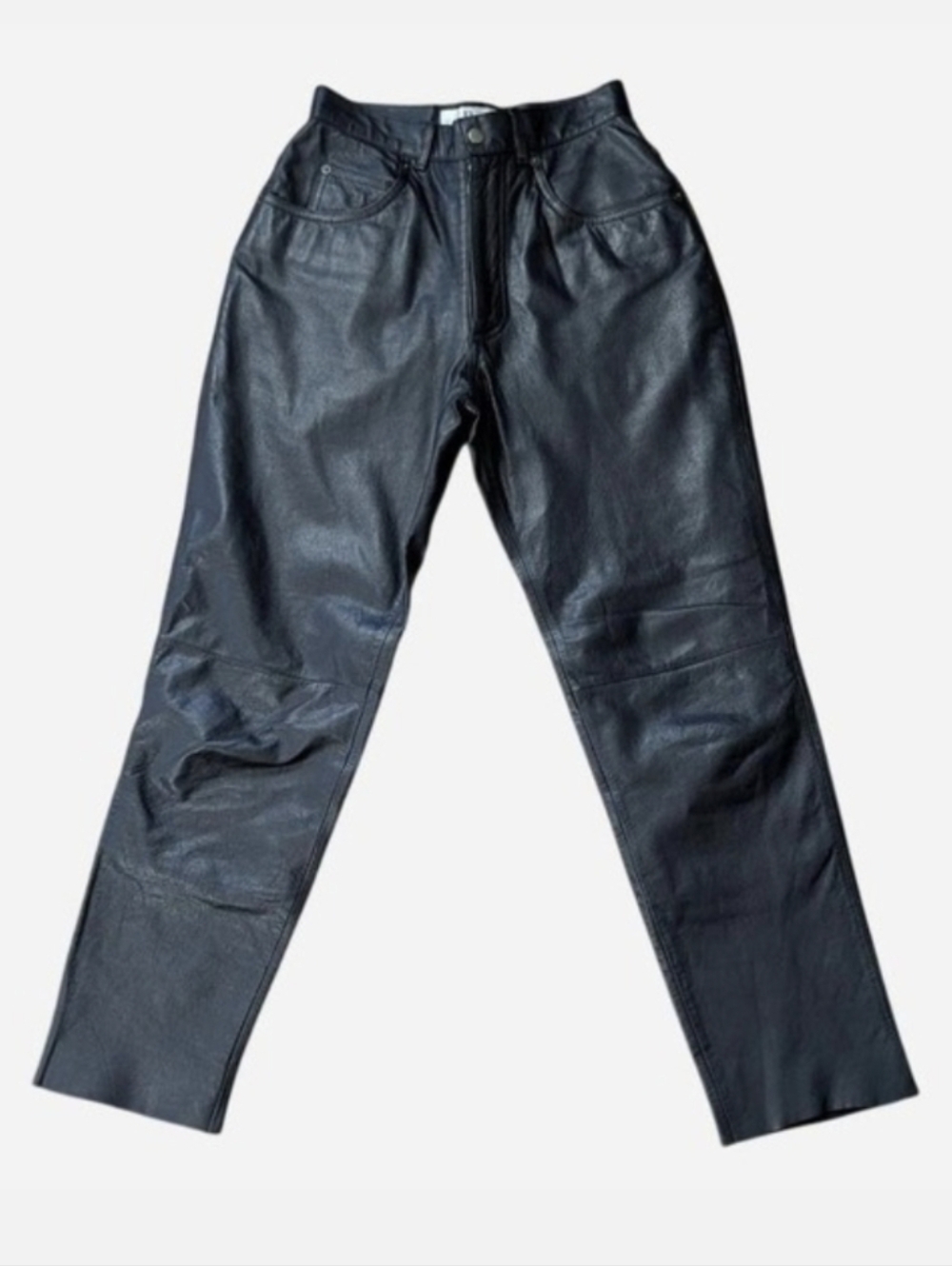 Vintage 90s Genuine Black Leather High Waist Straight Leg Pants Size 6P